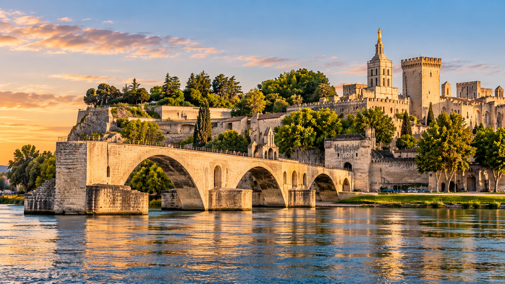 Pont Saint-Bénézet and Palais des Papes in Avignon, Provence, France