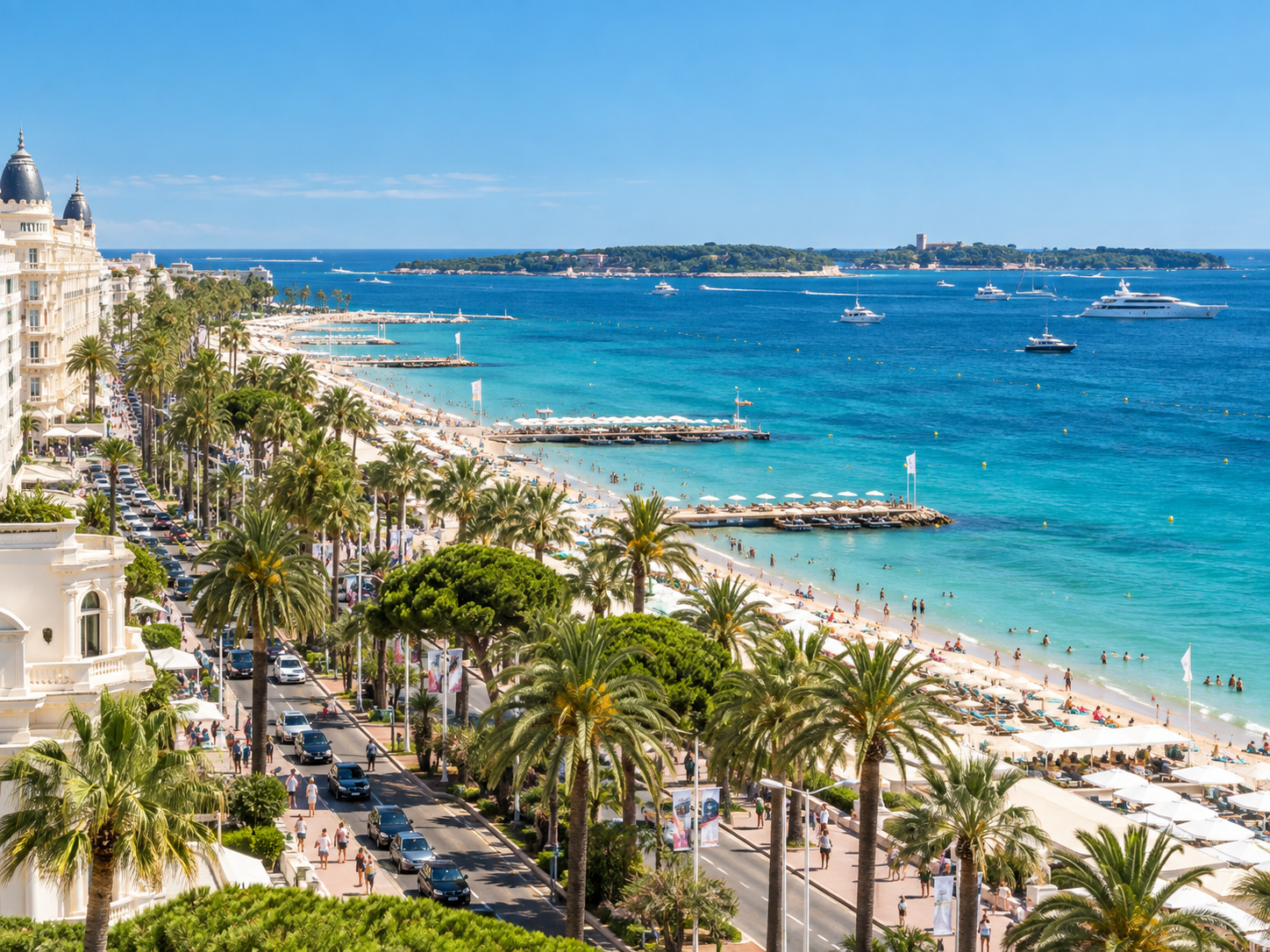 Summer view of Cannes, La Croisette and the Lérins Islands on the French Riviera
