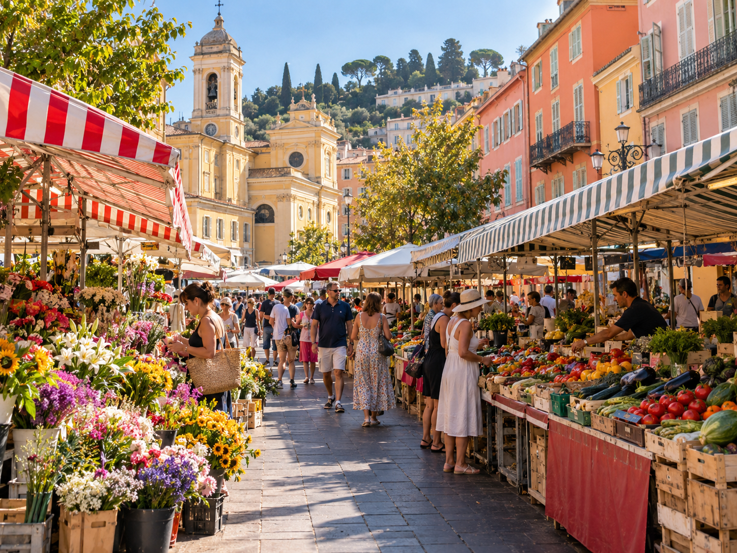 Colorful market at Cours Saleya in Nice on the French Riviera