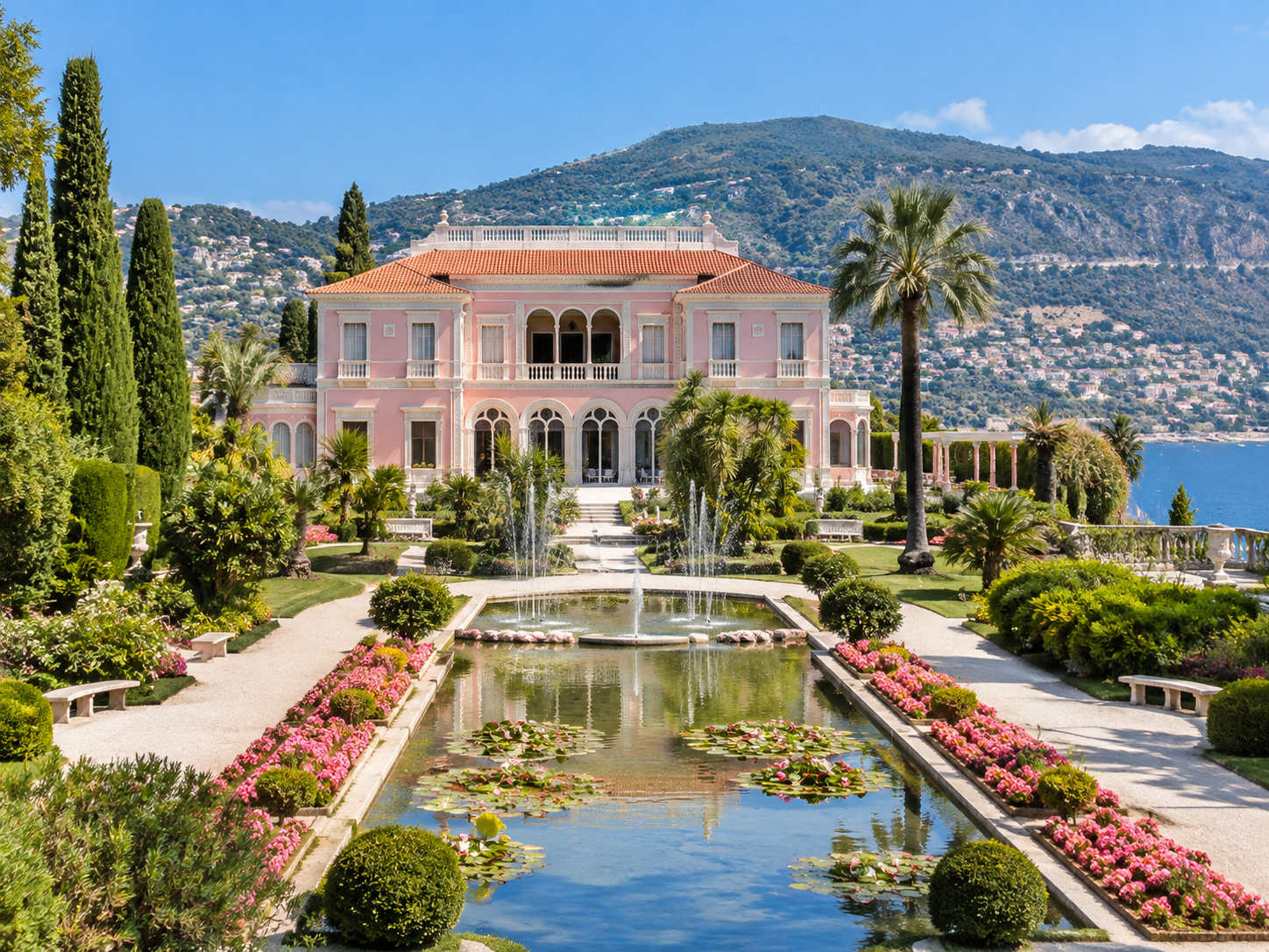 Villa Ephrussi de Rothschild and its gardens in Saint-Jean-Cap-Ferrat on the French Riviera