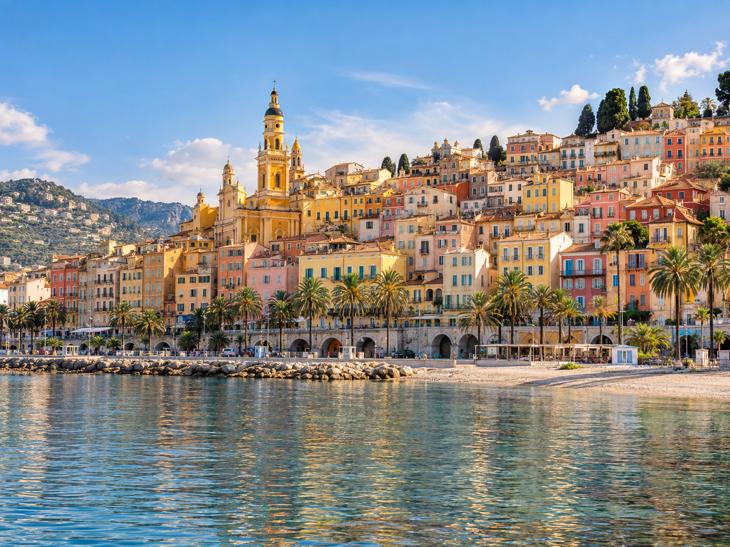 View of Menton Old Town and Basilica Saint-Michel-Archange on the French Riviera