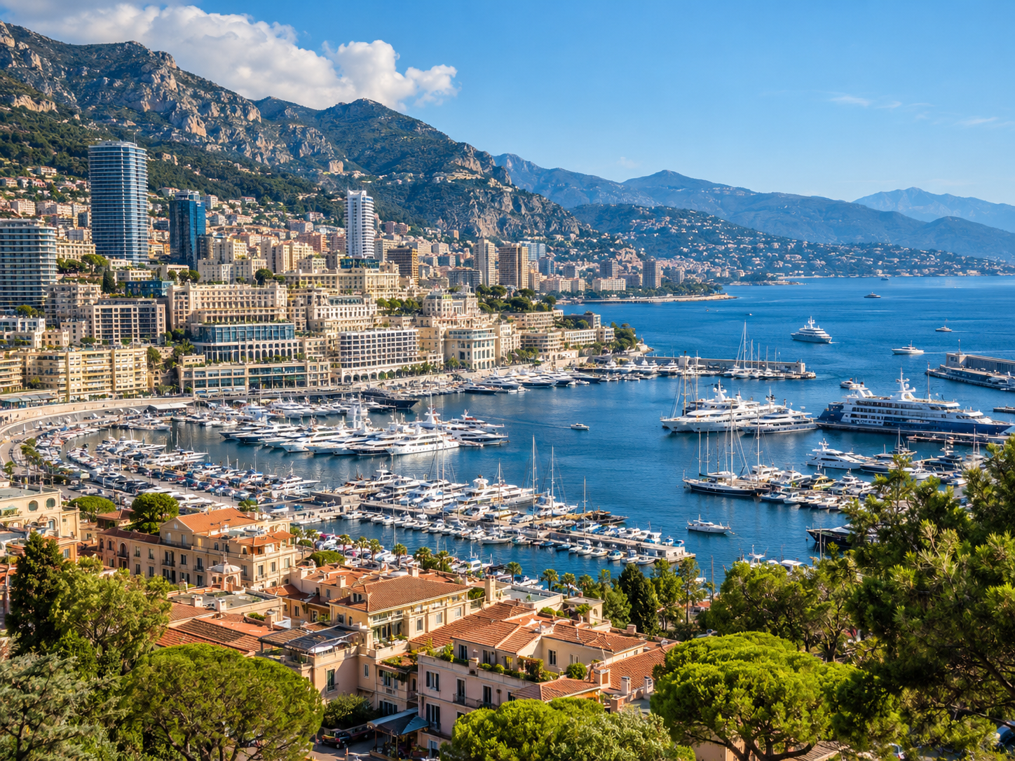View of Monaco and Port Hercule on the French Riviera