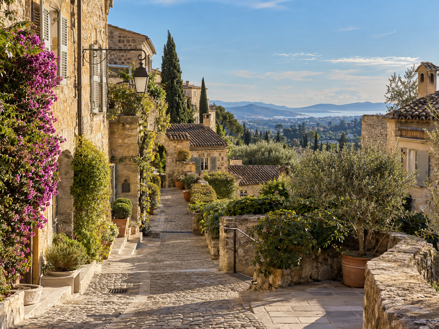 Quiet winter street in Mougins village on the French Riviera