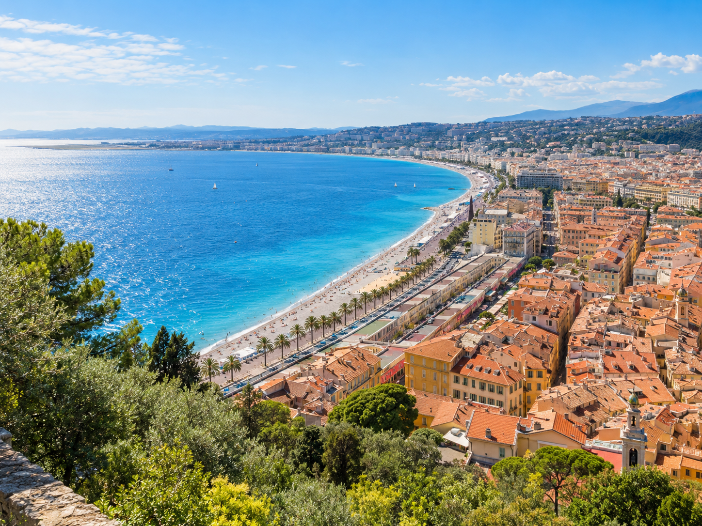 View of Nice, the Baie des Anges and the Old Town from Castle Hill on the French Riviera