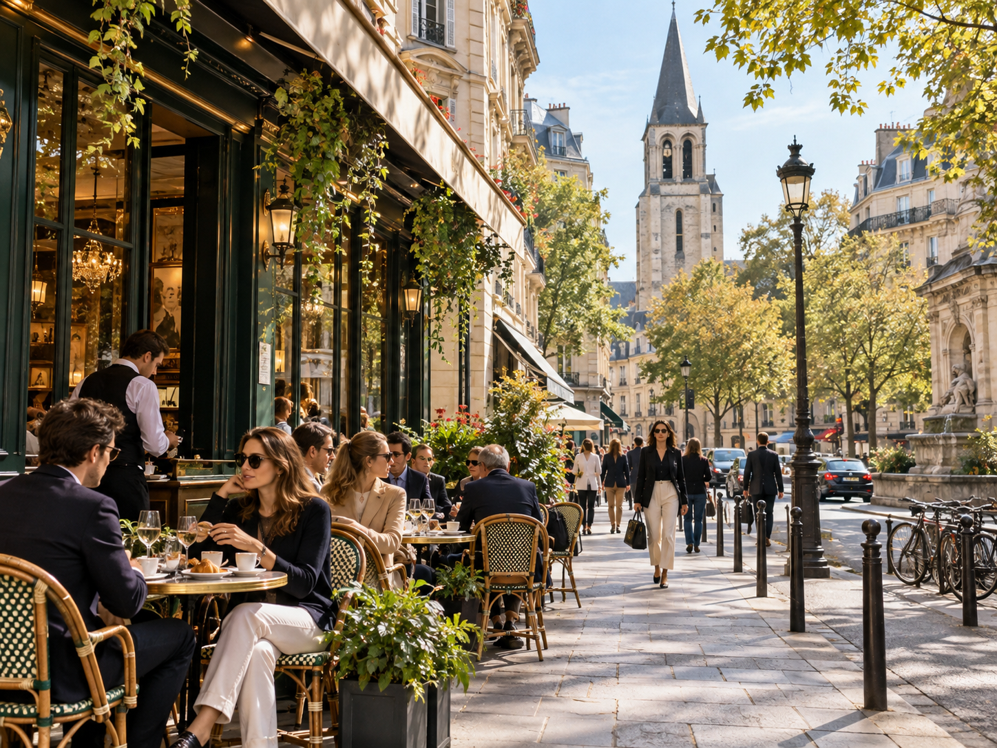 Elegant café terrace in Saint-Germain-des-Prés, Paris