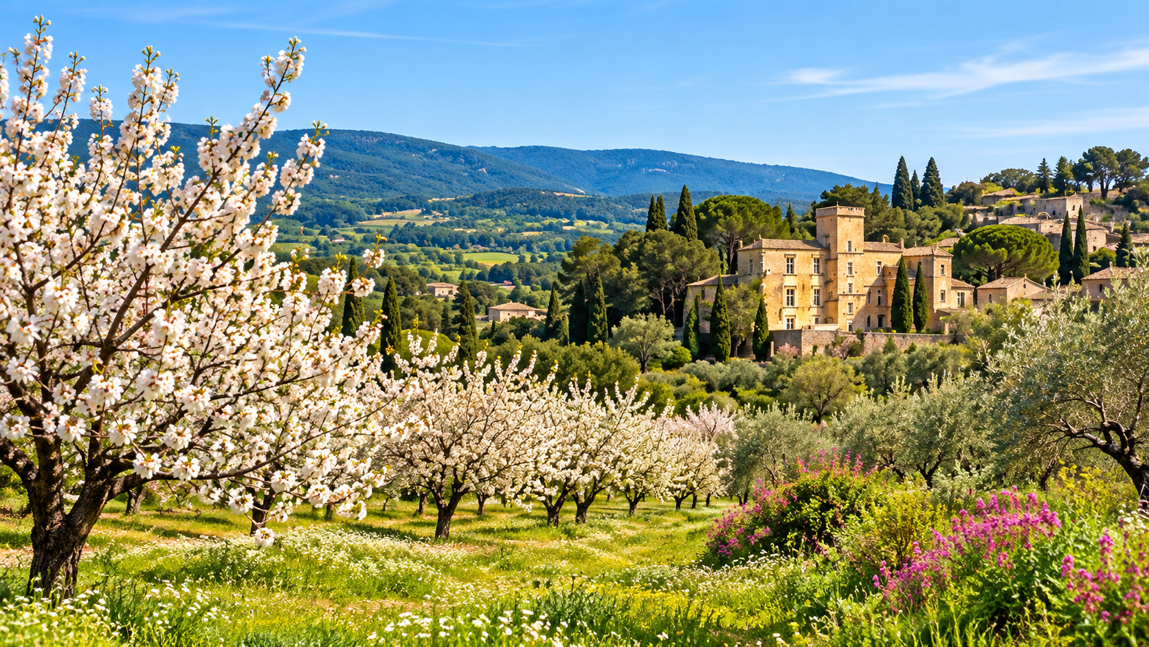 Spring landscape near Lourmarin in Provence, France
