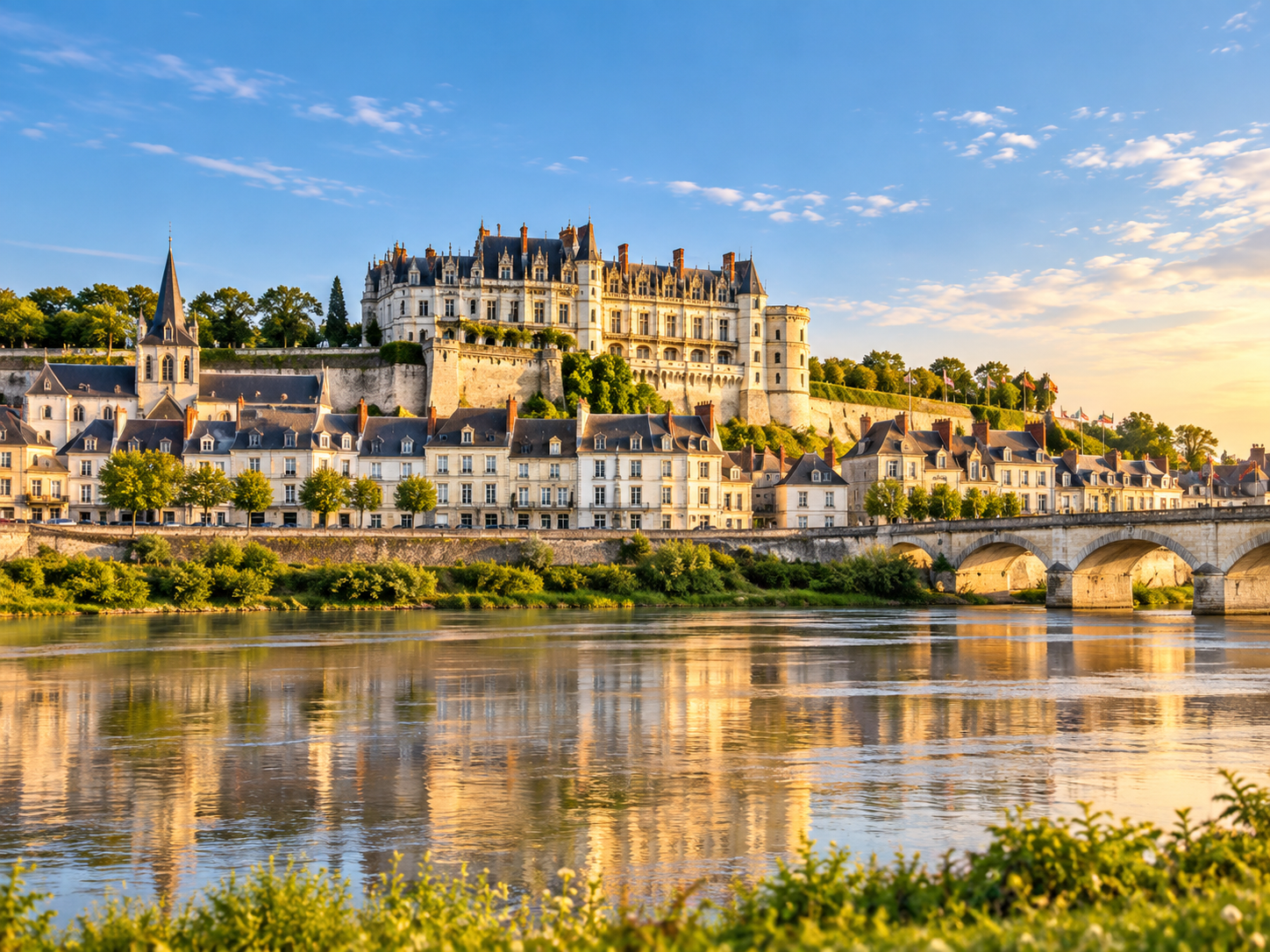 Amboise and the Château Royal overlooking the Loire River in France