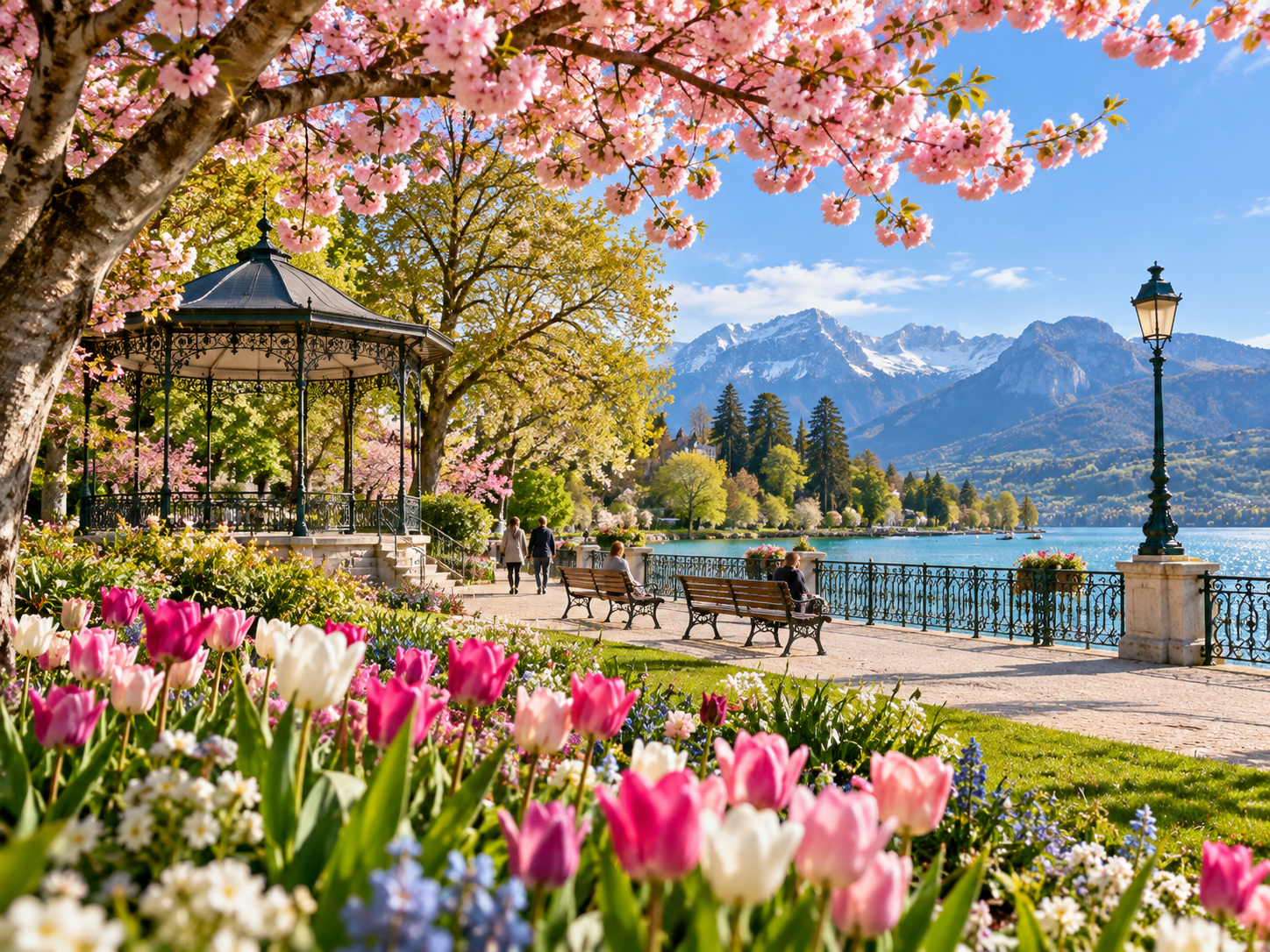 Spring flowers in the Jardins de l’Europe beside Lake Annecy