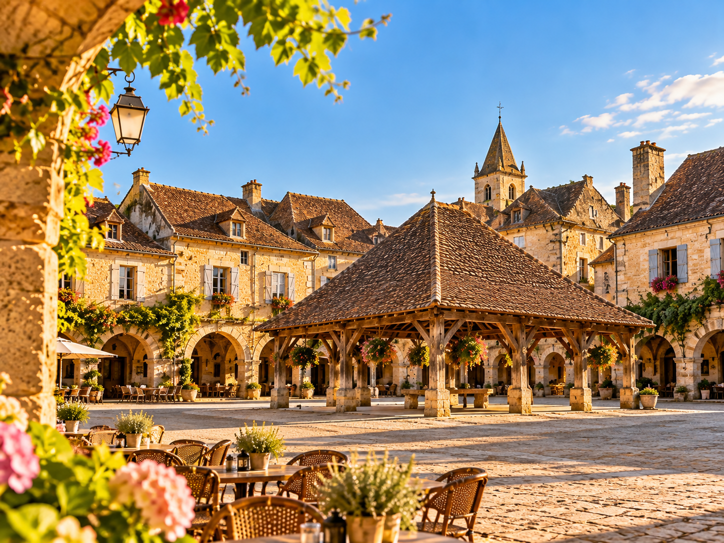 Place des Cornières in Monpazier, medieval bastide in Dordogne