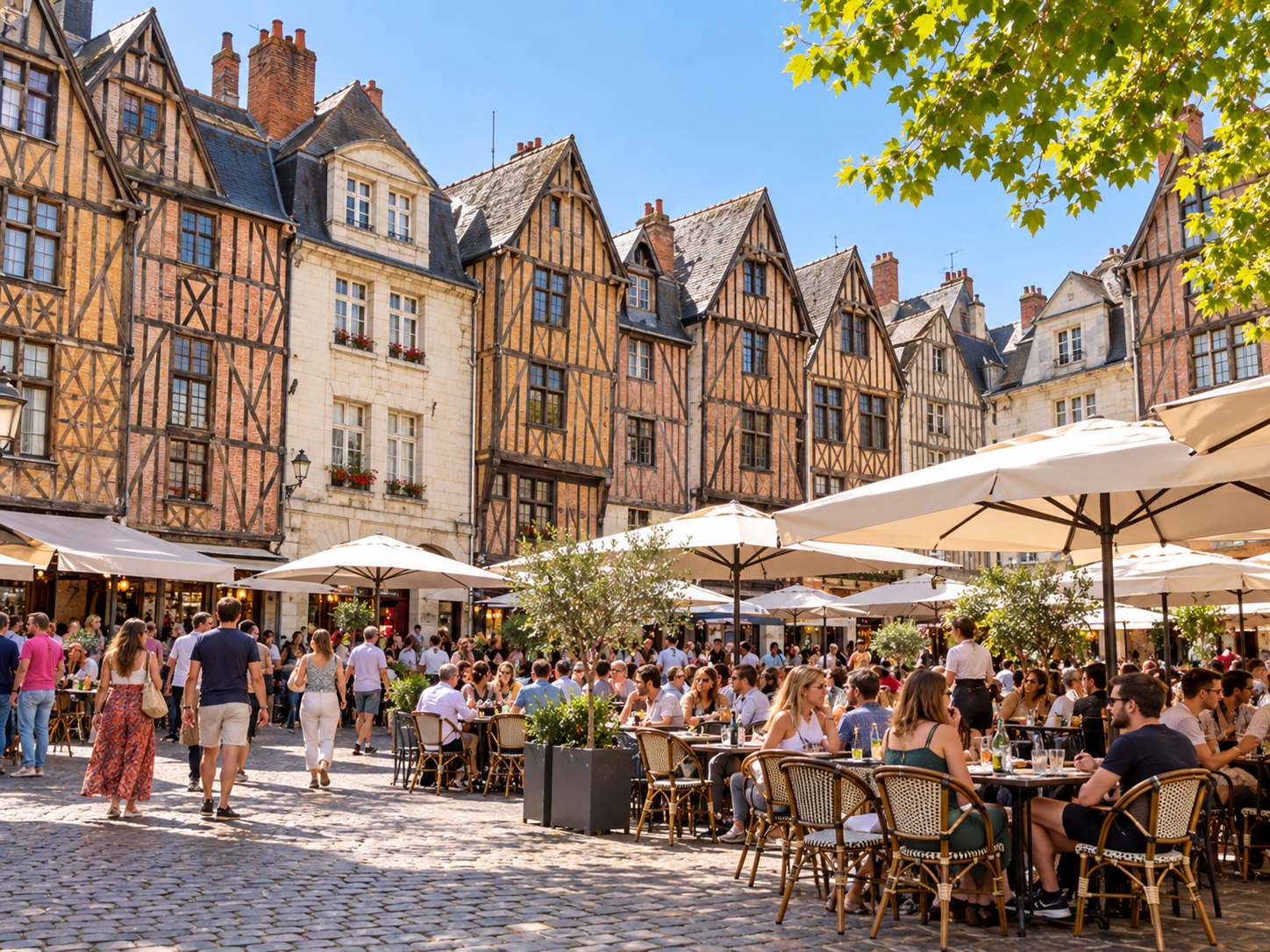 Place Plumereau with historic half-timbered houses in Tours, France