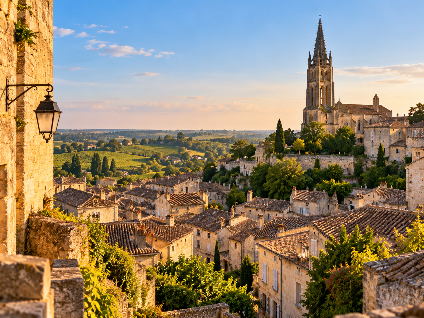 Historic village of Saint-Émilion overlooking vineyards in Bordeaux
