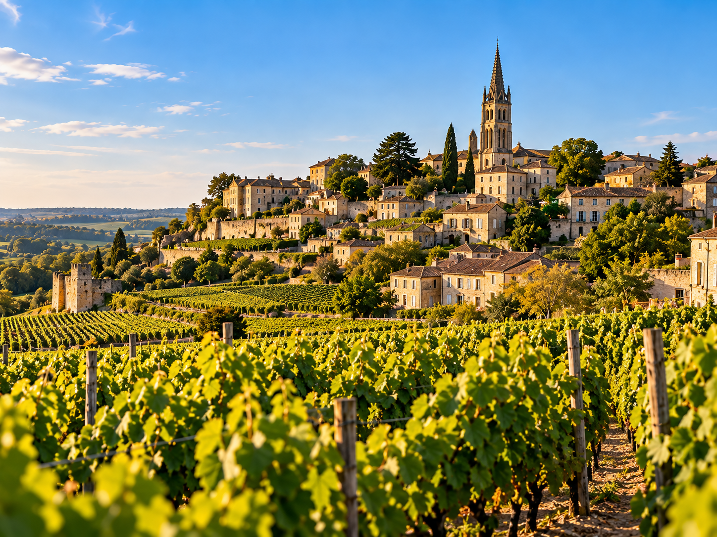 Saint-Émilion village surrounded by vineyards in Bordeaux, Southwest France