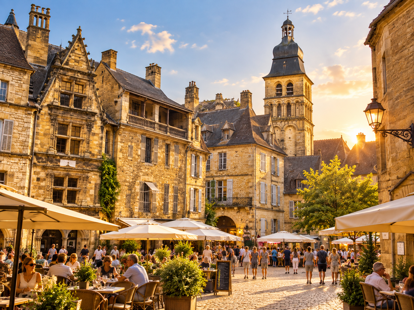 Historic town and river landscape in the Périgord region of Dordogne