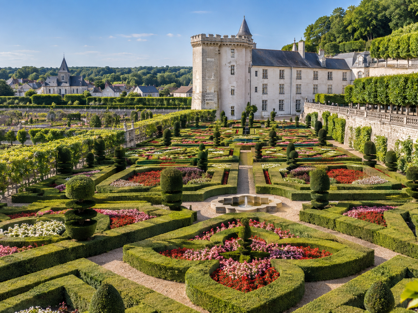 Formal Renaissance gardens at Château de Villandry in the Loire Valley