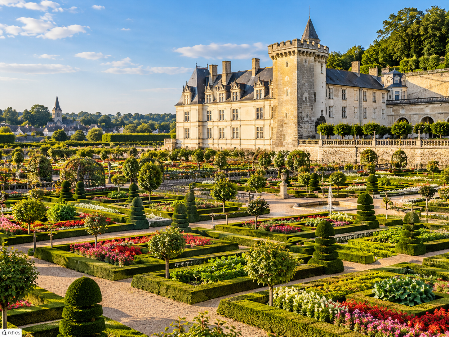 Formal gardens at Château de Villandry in the Loire Valley, France