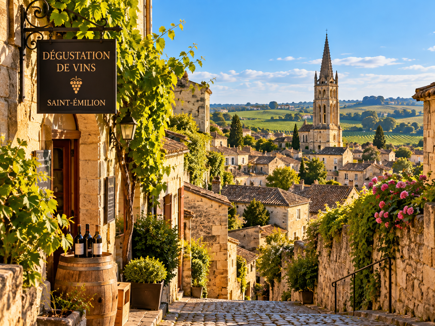 Wine tasting in the historic village of Saint-Émilion, Bordeaux