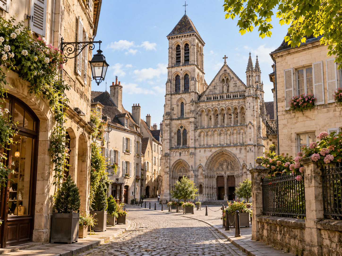 Basilique Notre-Dame de Beaune seen from the historic old town in Burgundy, France