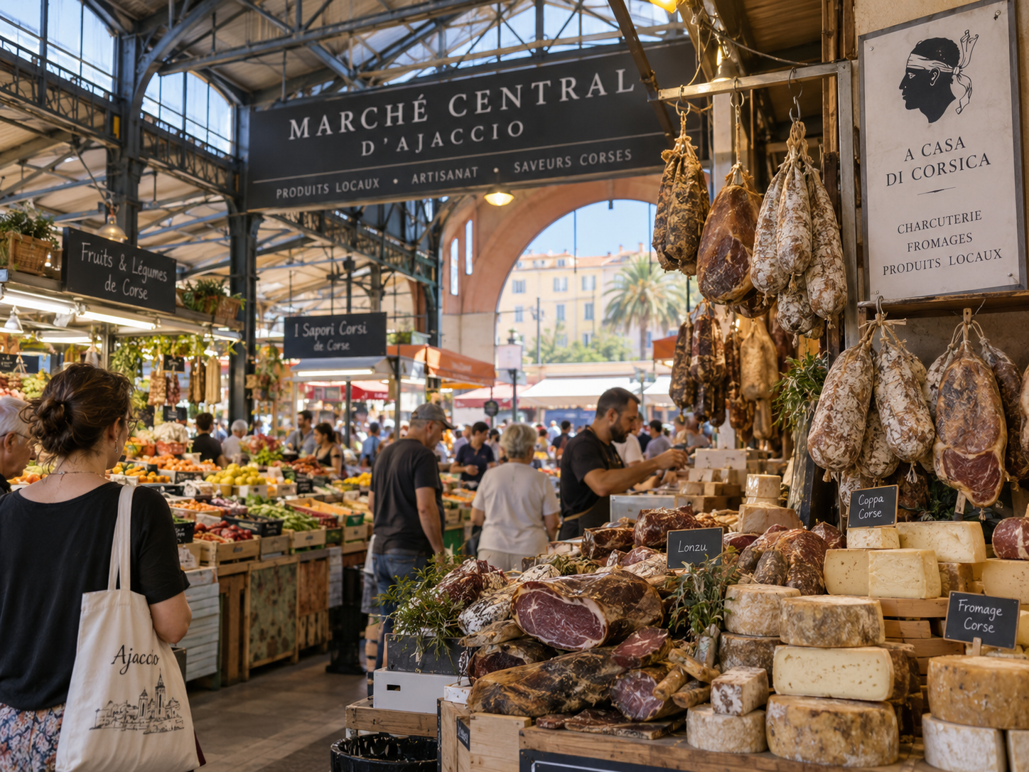 Corsican charcuterie, cheese and local produce at Ajaccio Central Market