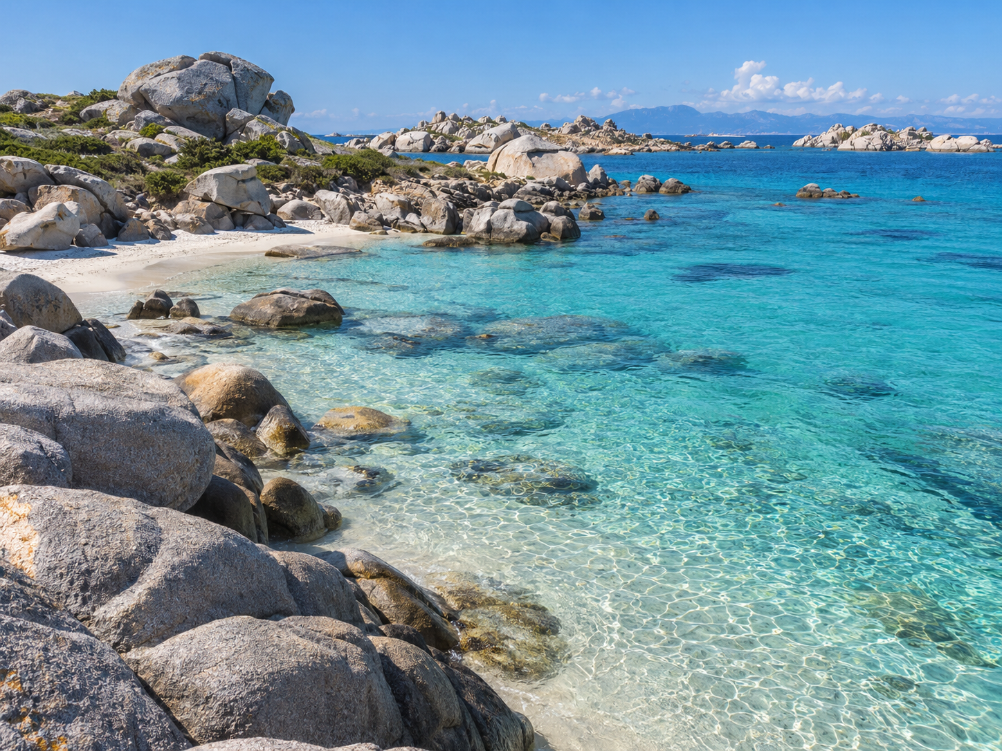 Turquoise water and granite rocks on Lavezzu Island in southern Corsica
