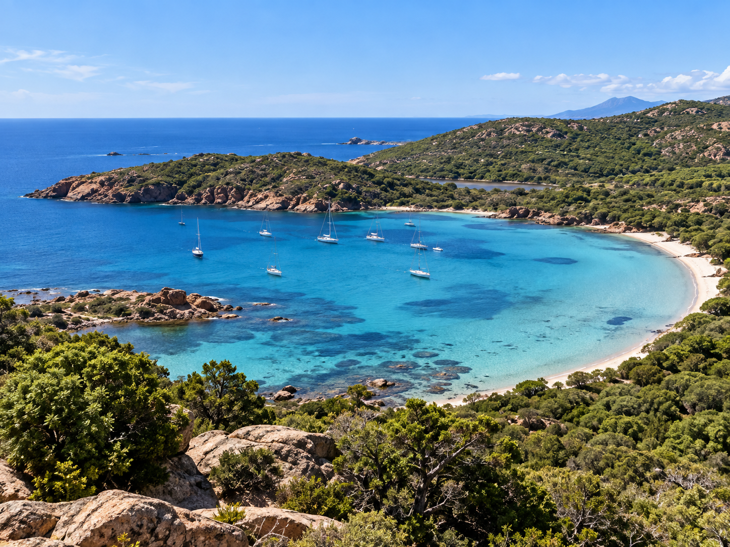 Panoramic view of Rondinara Bay and its turquoise waters in southern Corsica