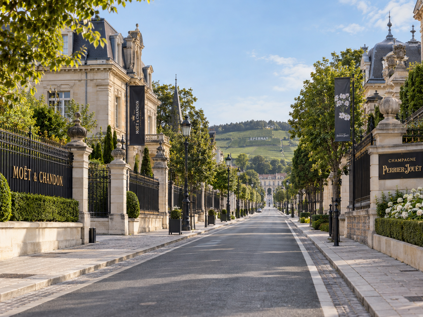 Avenue de Champagne lined with historic Champagne houses in Épernay, France