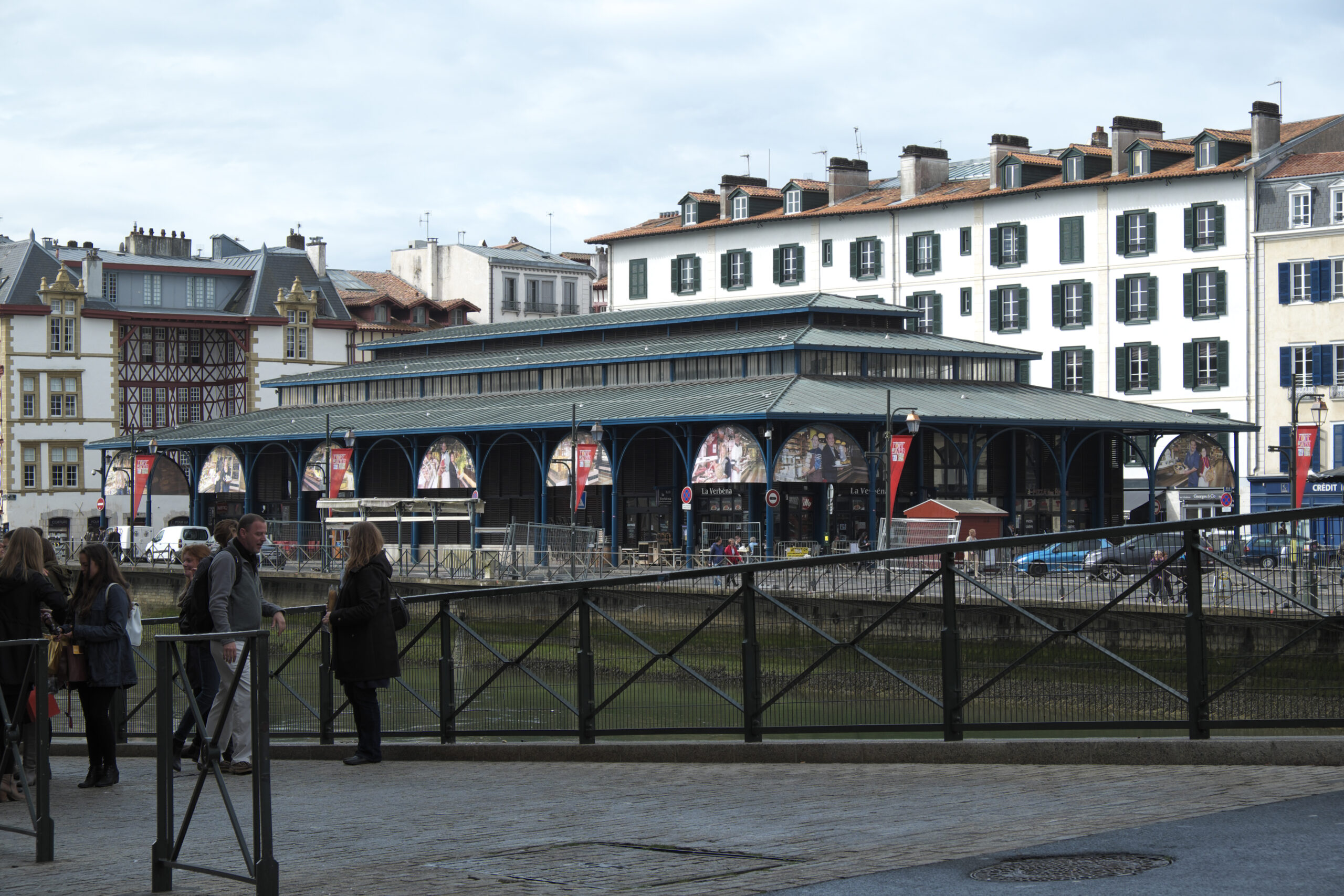 Les Halles covered market beside the Nive in Bayonne