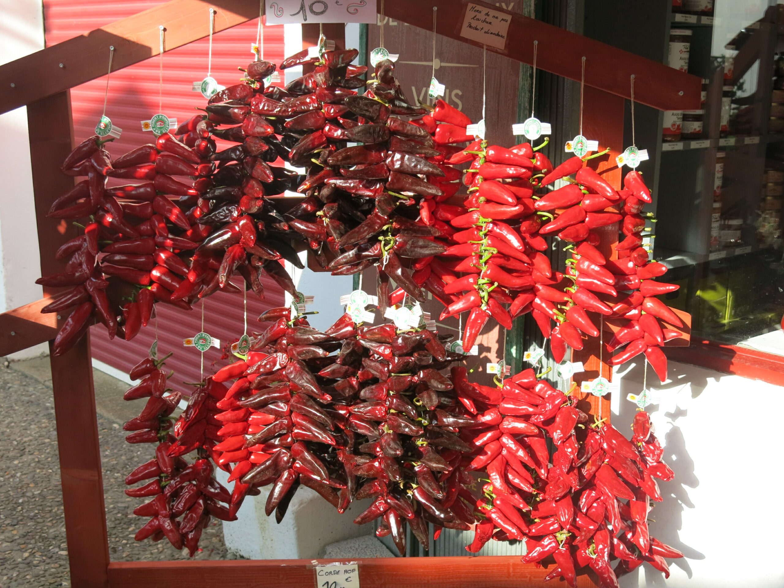 Red peppers drying outside a house in Espelette