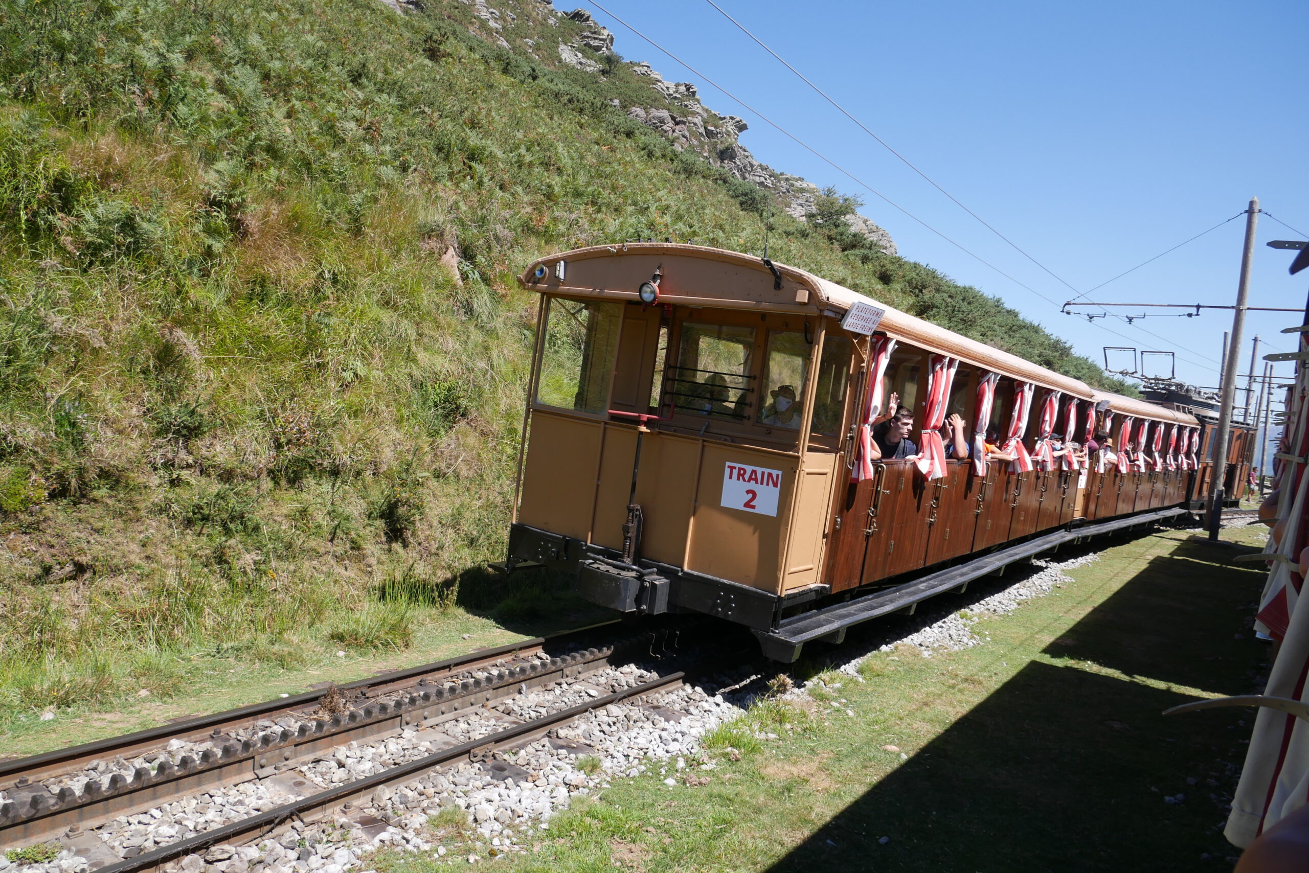 The Train de la Rhune at the passing loop on the mountain railway