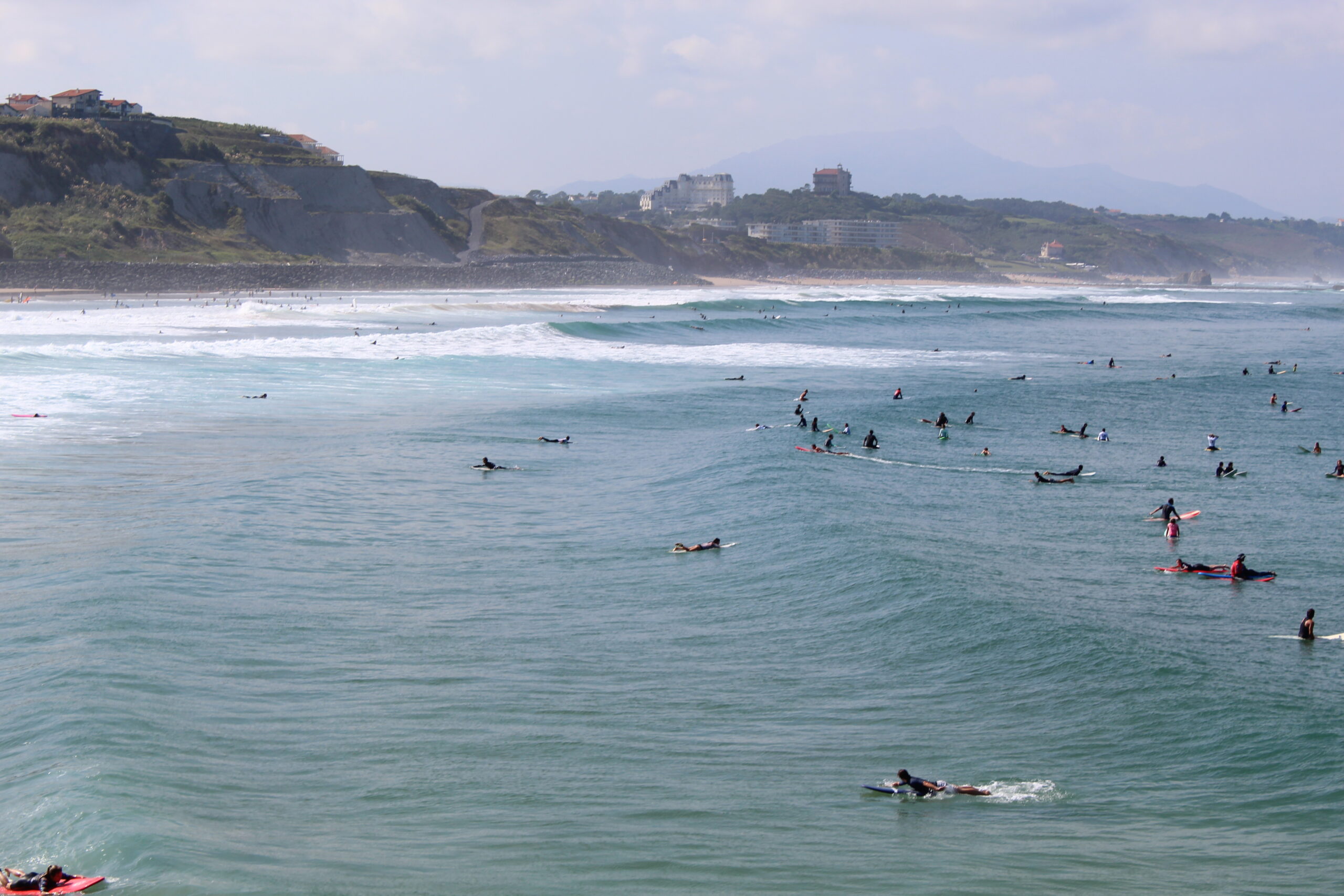 Surfers in the Atlantic at Côte des Basques in Biarritz