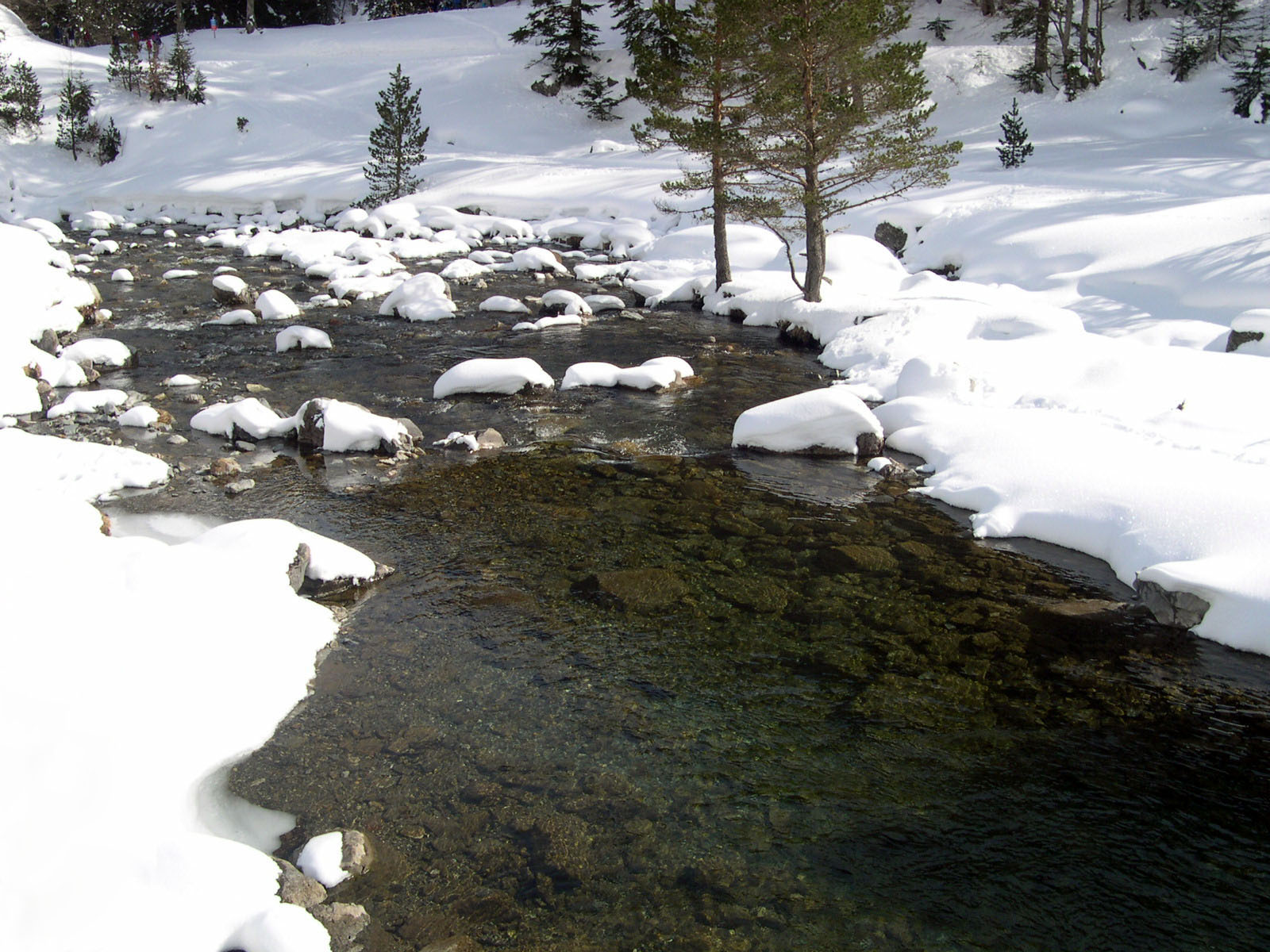 Snow beside a mountain stream near Cauterets in the Hautes-Pyrénées
