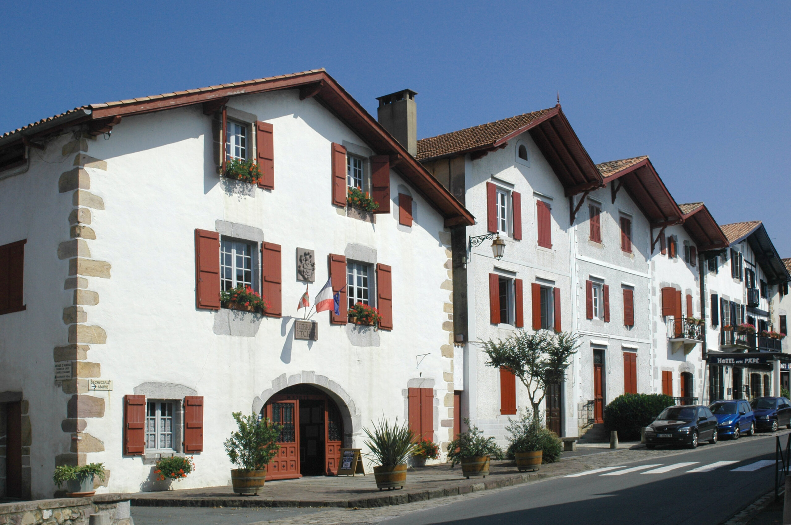 Traditional Basque houses on the main street of Ainhoa
