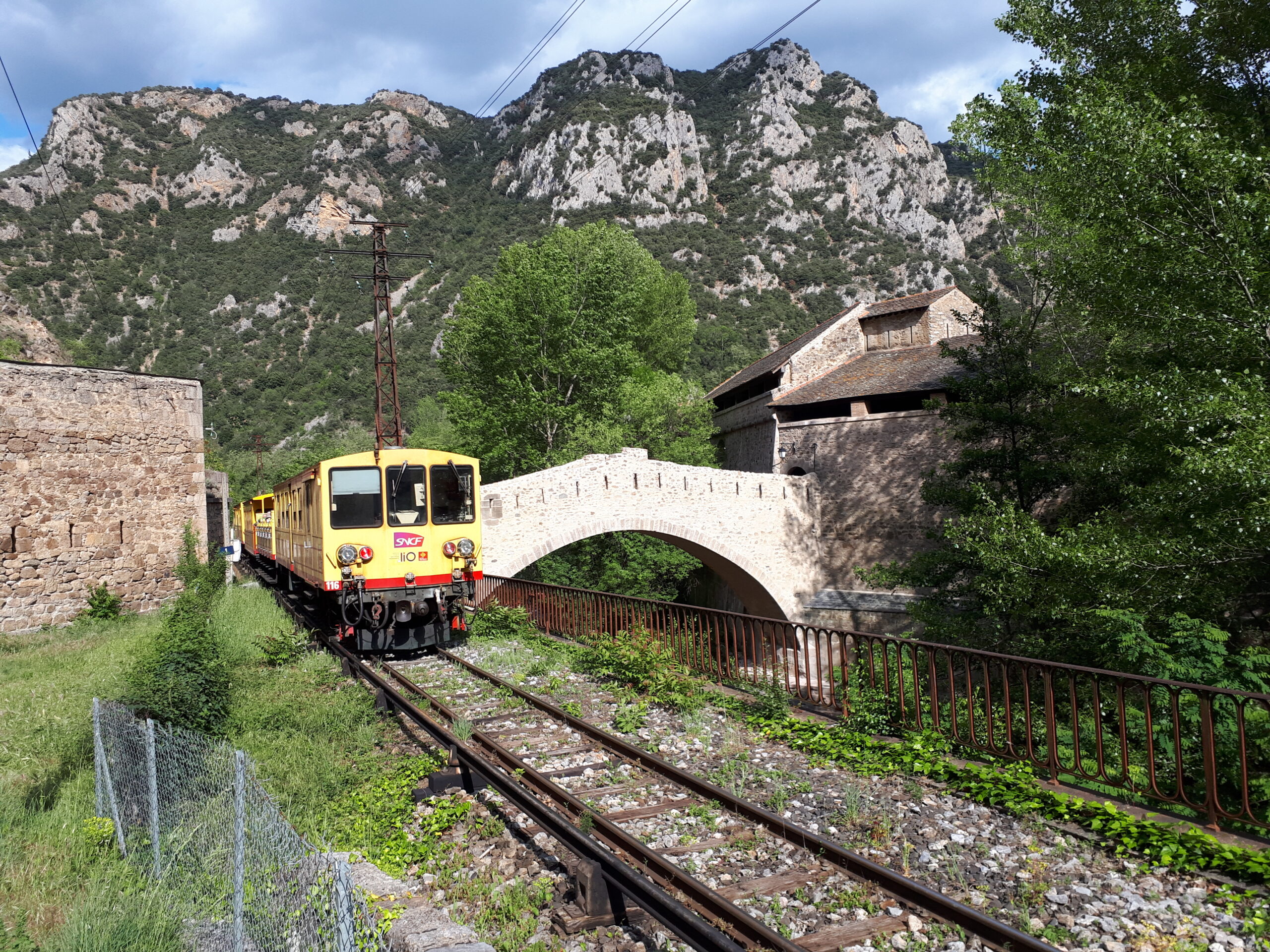 The Yellow Train near Villefranche-de-Conflent in the Catalan Pyrenees