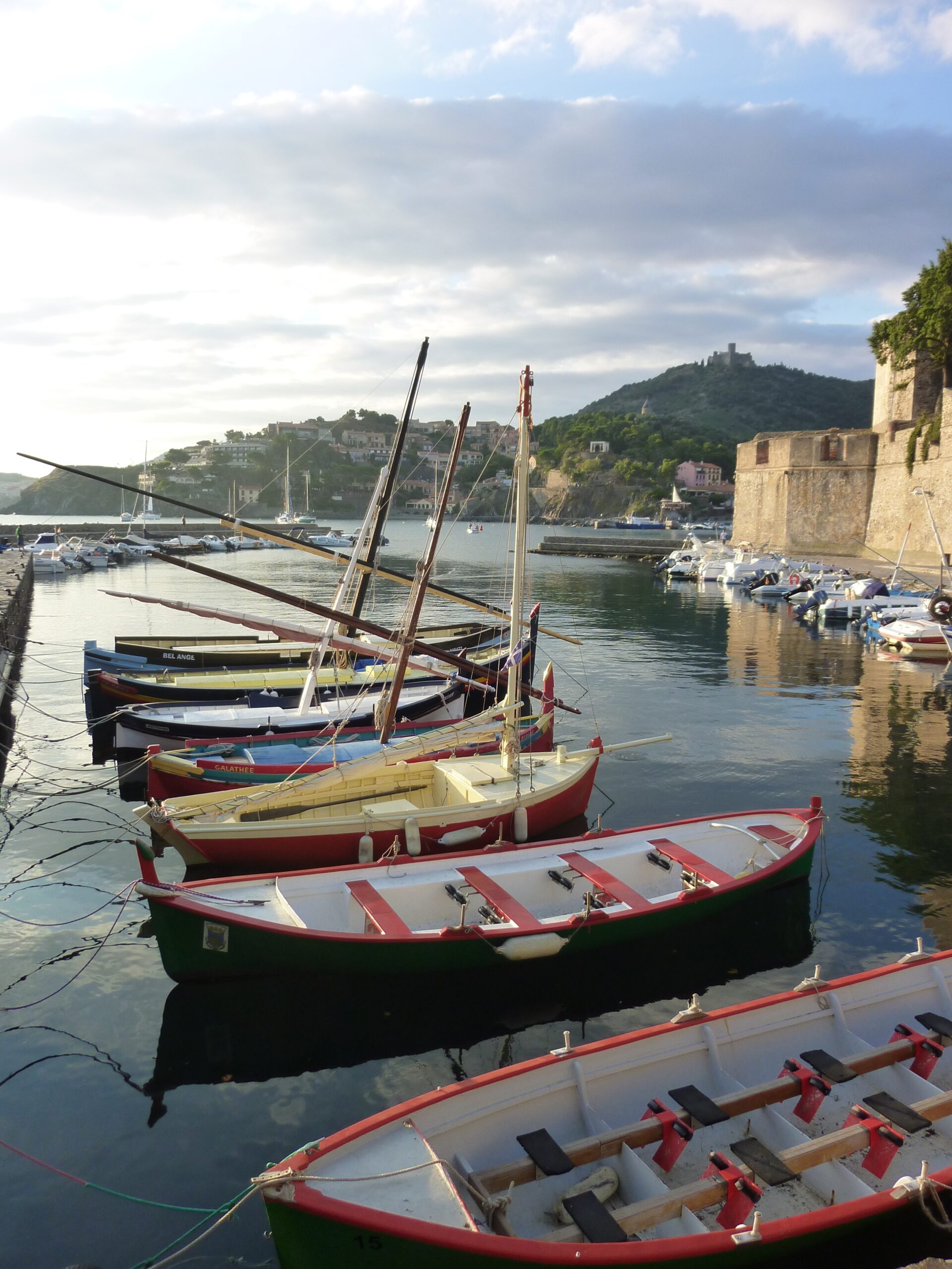 Traditional boats moored in Collioure harbour