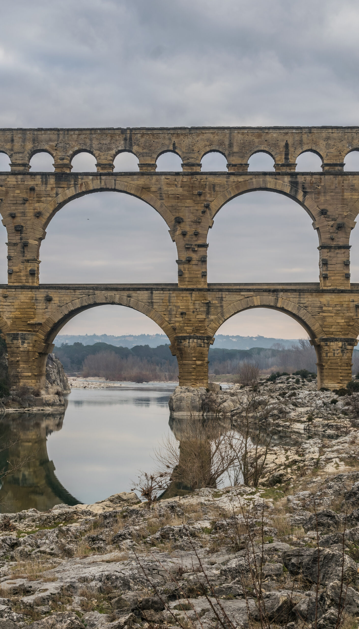 The three levels of the Roman Pont du Gard aqueduct