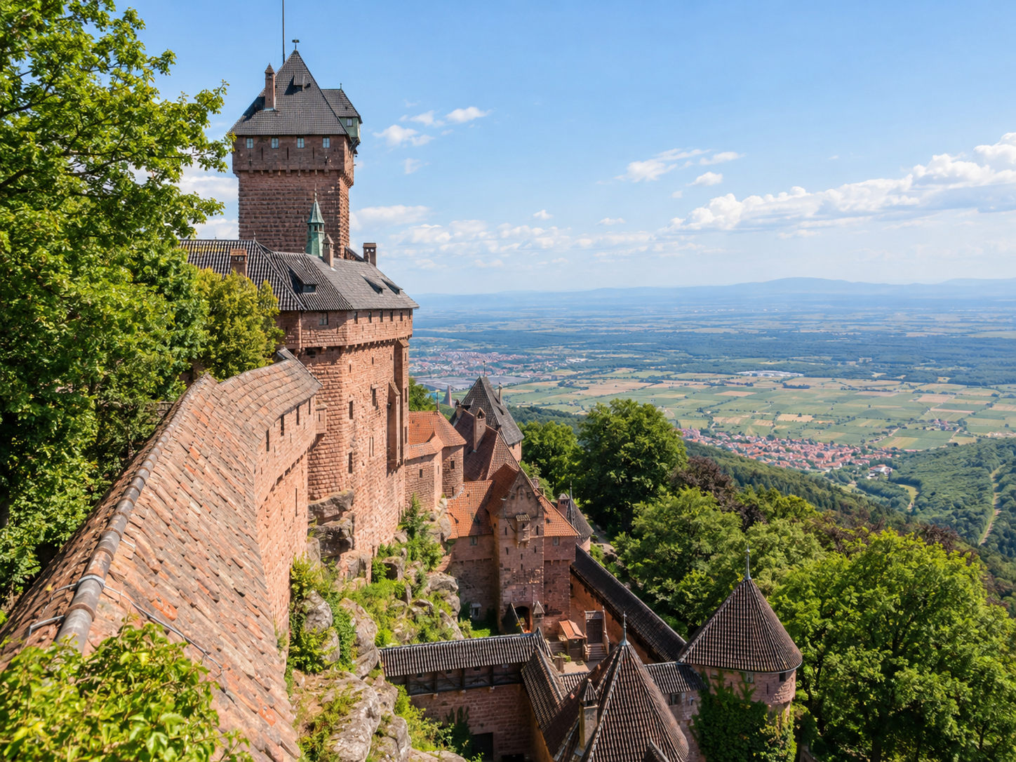 Château du Haut-Koenigsbourg overlooking the Alsace plain in summer