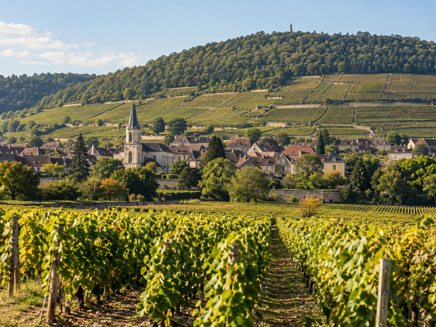 Vineyards surrounding Pernand-Vergelesses near the Hill of Corton in Burgundy, France