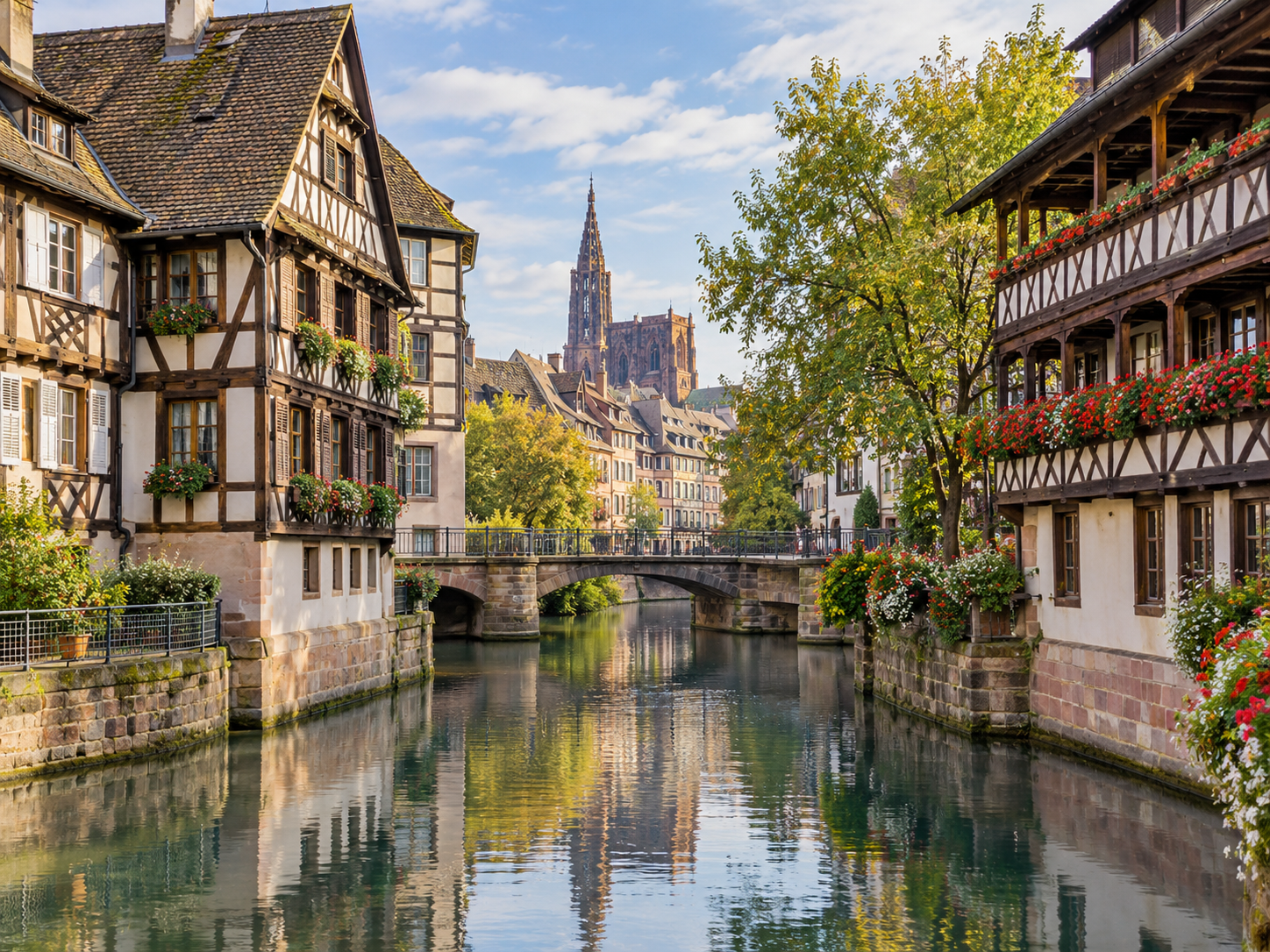 Canal and half-timbered houses in La Petite France, Strasbourg, Alsace