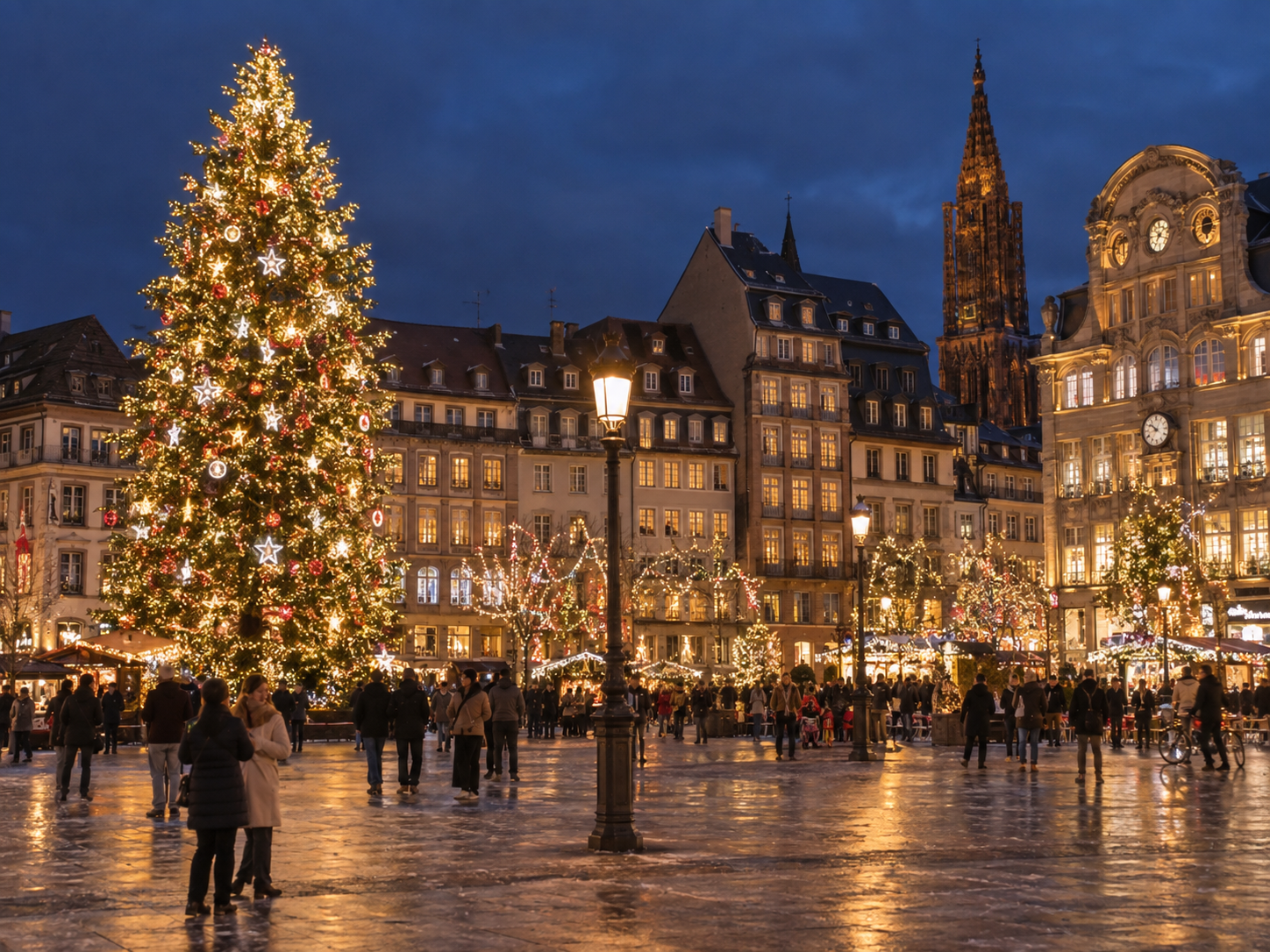 Grand Sapin and Christmas lights in Place Kléber, Strasbourg, France